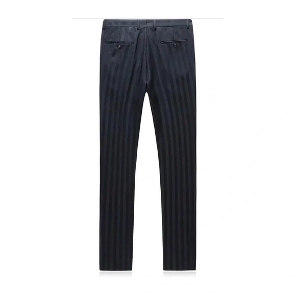 Mens 2 Piece Suit Slim Fit Stripe Tuxedo Blazer Pants Set - Picture 6 of 7